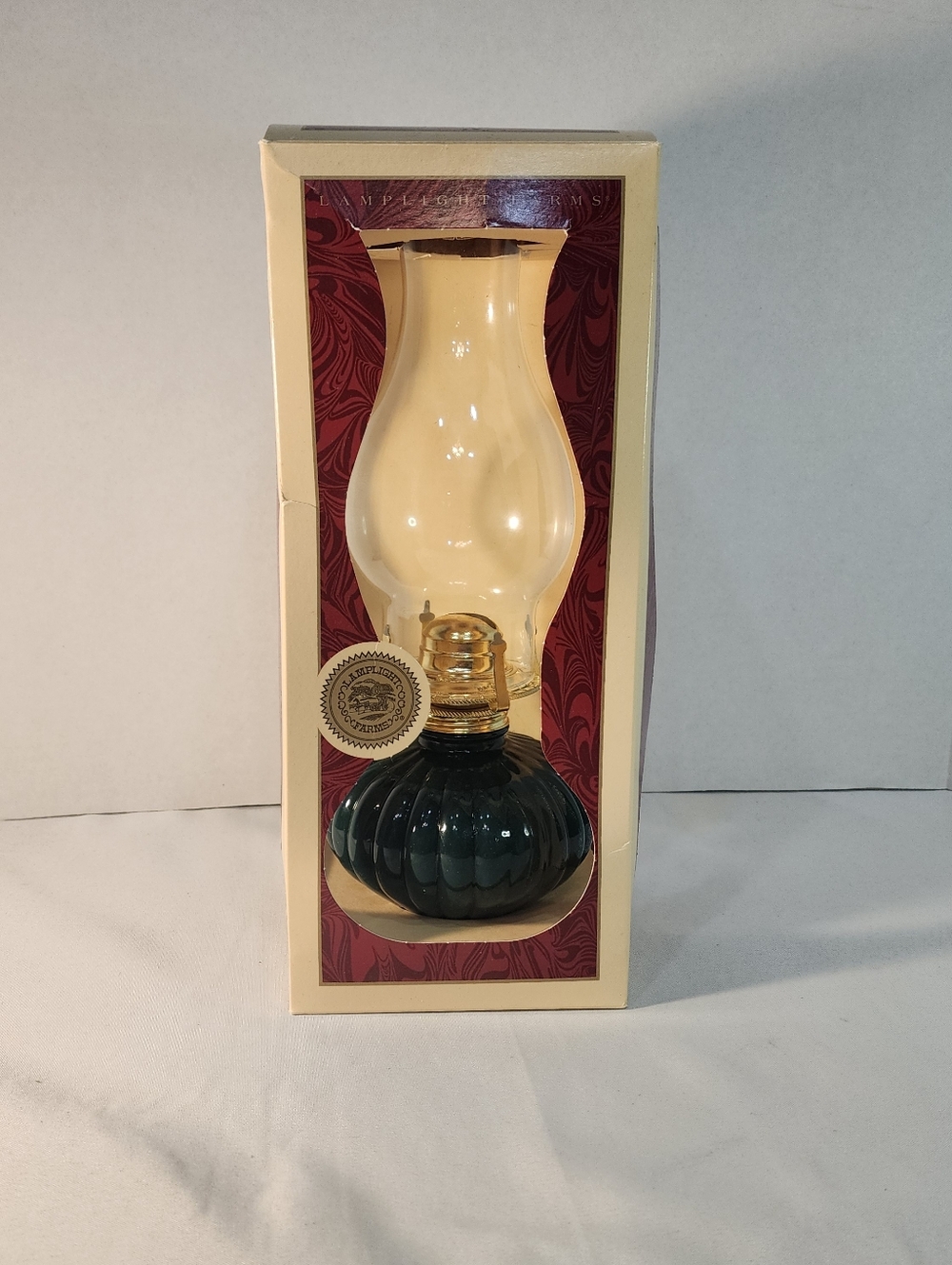 Vintage Lamplight Farms Green Glass Ribbed Oil Lamp